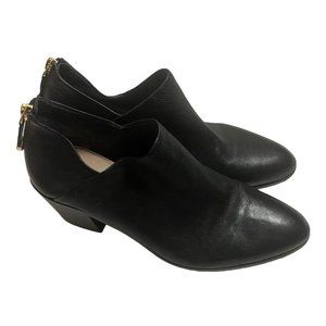 Diane Von Furstenberg Back Zip Block Heel Ankle Boots Leather Black Size US 8.5M